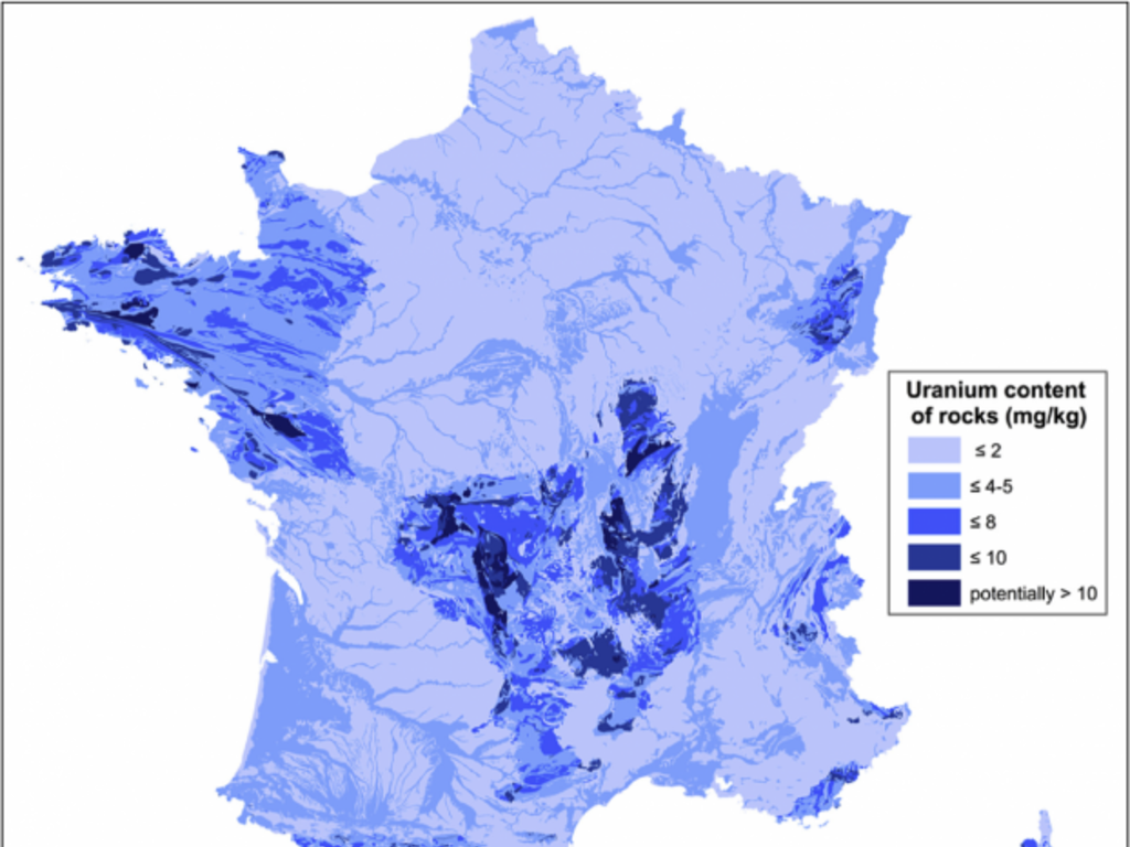 Carte de la radioactivité naturelle en France, réalisée par une équipe de chercheurs géologues.